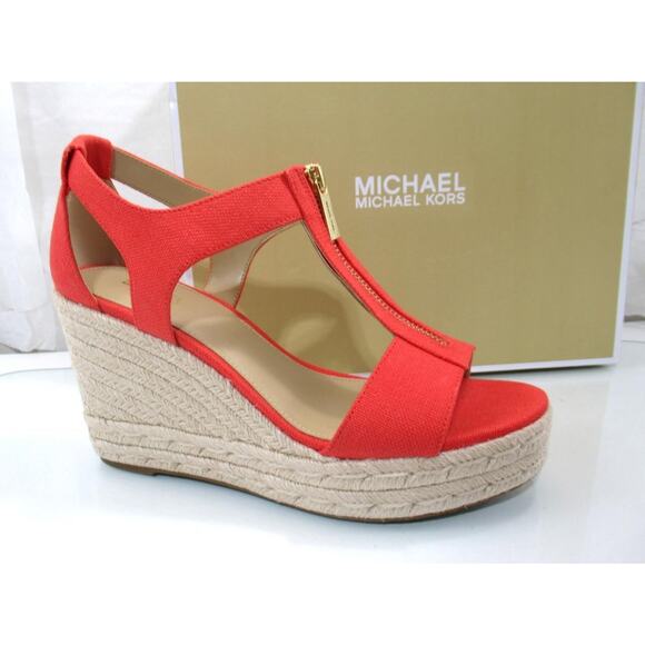 Michael Kors Berkley Mid Platform Wedge Sandals Espadrille Spiced Coral Size 8.5 - Picture 1 of 6